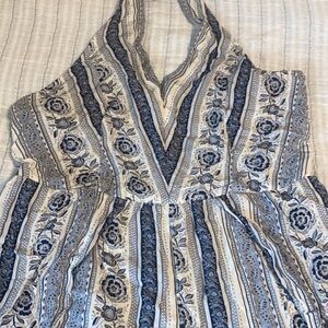 American Eagle Outfitters Blue and White Striped Floral Jumpsuit